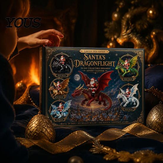 Countdown To Christmas Toys Santa Claus' Flying Dragon Journey Advent Calendar, 24 Day Box, Calendar 2D Flat Ornaments, Festive Tree Hanging