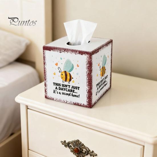 Farmhouse Style Paper Napkin Case Iron Art Square Tissue Box, Bee And Bird Watercolor Print Vintage Box Holder, Pastoral Decorative Dispenser