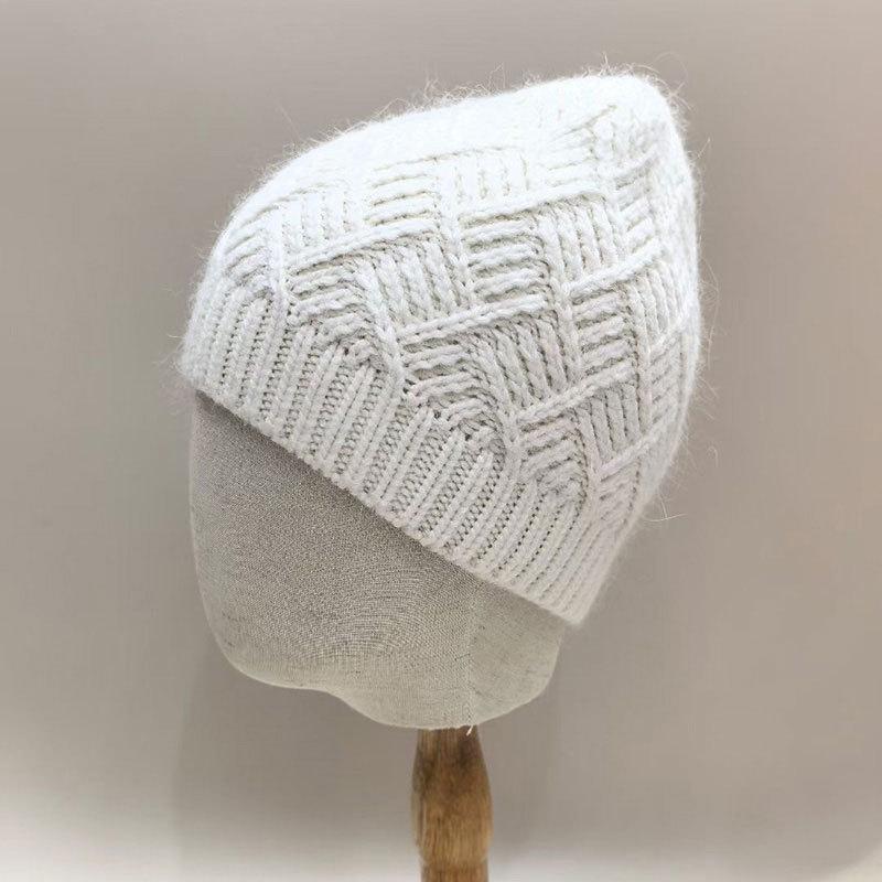 Rabbit Fur Knitted Beanie Winter Warm Hats For Women Soft Fleece Lined Fashion Slouchy Casual Beanies Cold Weather Accessory
