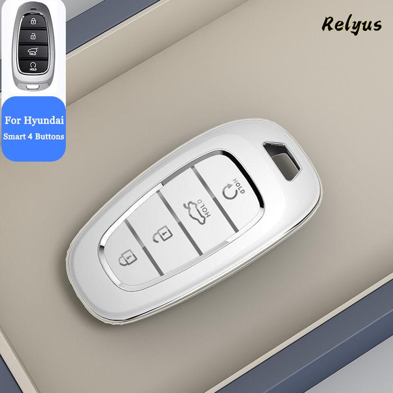 

TPU Car Key Case for Hyundai Tucson Solaris Sonata Hybrid NEXO NX4 Santafe dn8 4 Buttons 2020 2021 2022 Keyless Protection Cover серебро белый