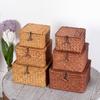 Handmade Wicker Woven Storage Box Rattan Storage Finishing Basket with Lid Sundry Bath Cosmetic Towel Container Laundry Basket