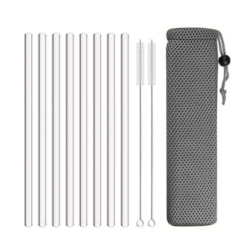 8mm High Borosilicate Glass Straw 3/5/10/11Pcs Reusable Eco Friendly Drinking Straws Set Bubble Tea Smoothies Bar Accessories