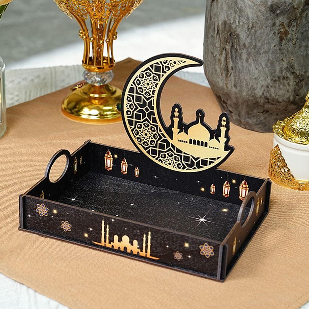 Star Moon Ramadan Wooden Tray Detachable Food Holder Eid Mubarak Snack Tray  Home Serving