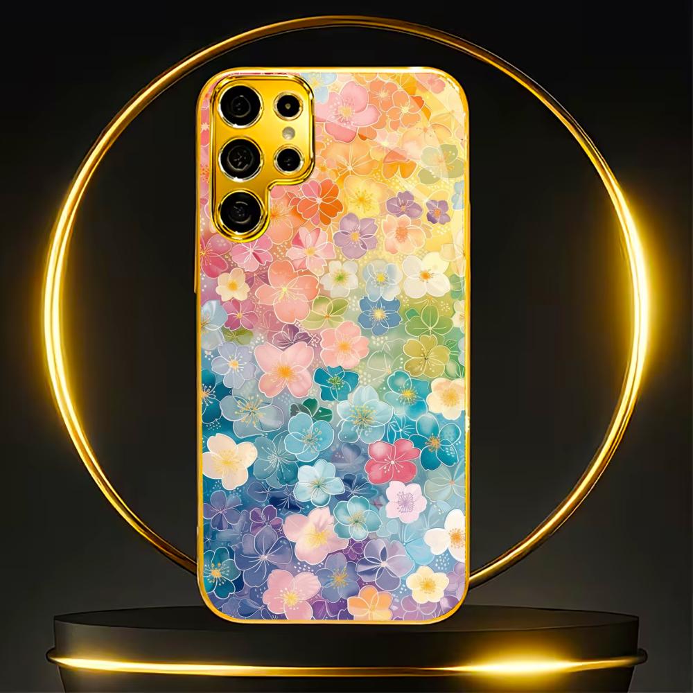 

Colored small flowers Simplicity High-end Electroplating Glass PhoneCase for Samsung Galaxy S26 S25 S24 S23 S22 FE,Ultra,Plus GalaxyS25