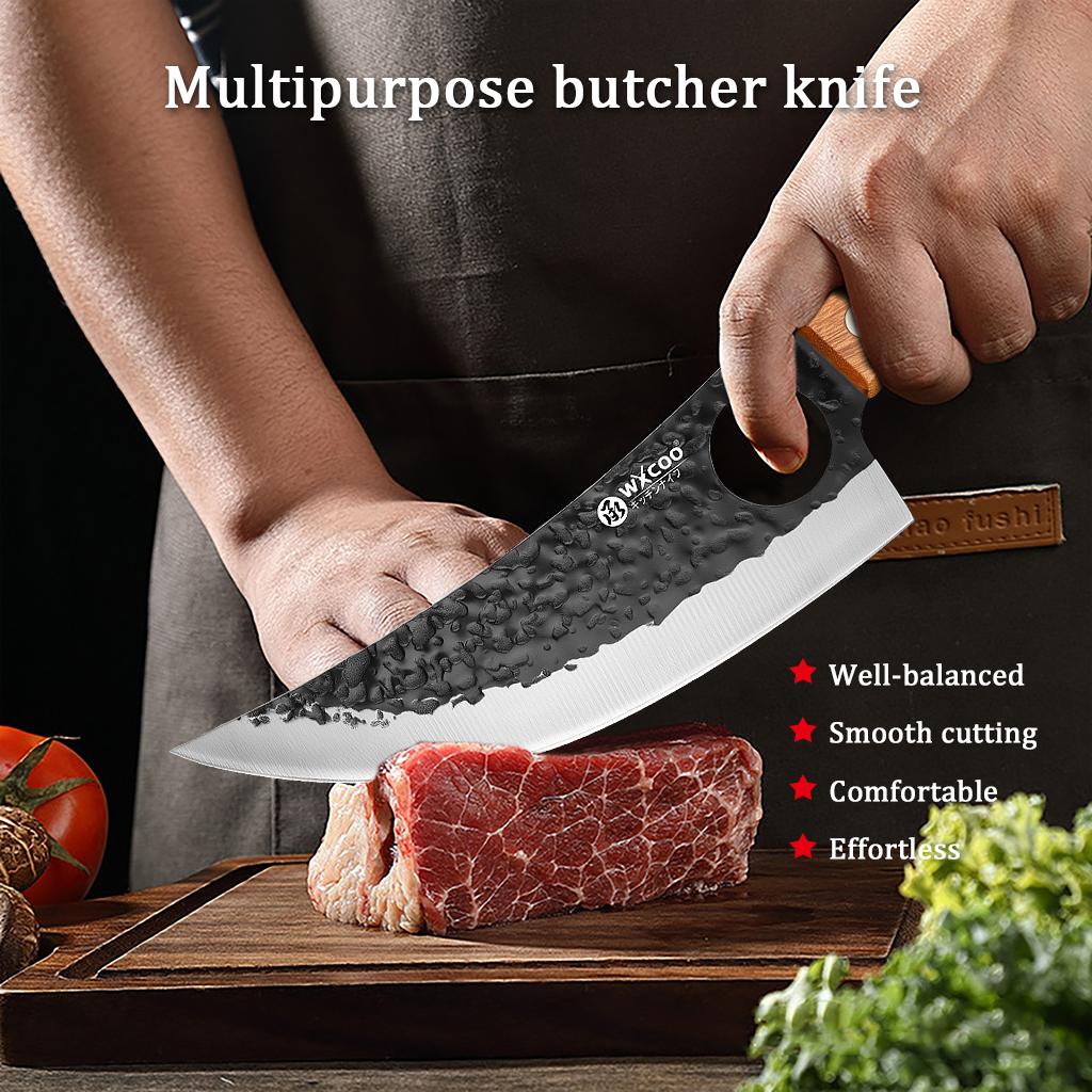 Professional Kitchen Knife Forged Butcher Knife Wooden Handle Stainless Steel Boning Knife Cutter Full Tang with Cover