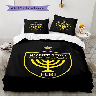 Juego de Ropa de Cama con Patrón del Beitar Jerusalem F.C, Juego de Colcha Funda de Colcha Funda de Almohada Regalo de Cumpleaños para el Hogar (1 * funda nórdica + 2 * fundas de almohada, sin núcleo)