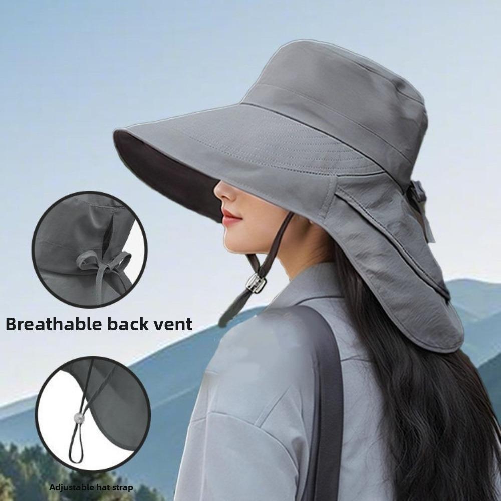 Solid Color Sun Protection Hat with Neck Cover Fisherman Hat Simple Wide Brim Sun Hat Male