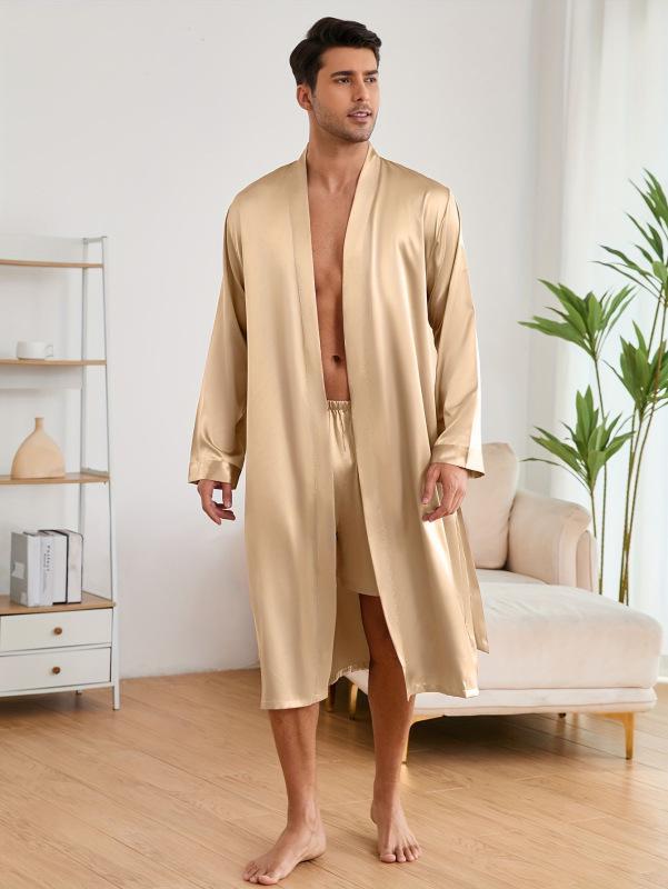 Yaoting Męski Zestaw Piżamy Szlafrok i Szorty w Jednolitym Kolorze - TZ3194