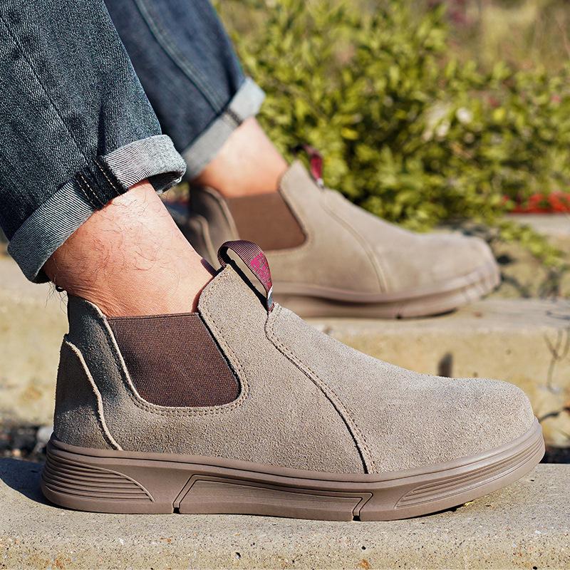 Labor Insurance Shoes Men's Flip Leather Shoes Steel Bag Head Anti-smashing and Stab-proof One-pedal Construction Site Protective Shoes