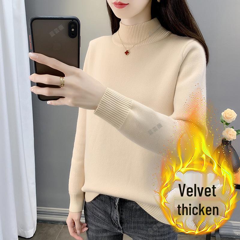 2025 Autumn/Winter Women's Plus Size Knit Fleece Sweater - Slimming, Cozy Inner Layer, Warm and Stylish.