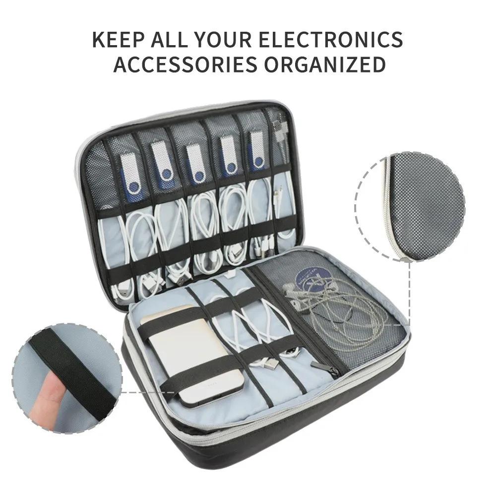 Multi Layer Cable Storage Bag, Portable Electronic Accessories Organizer,Travel Waterproof USB Data Line Charger Cable Organizer