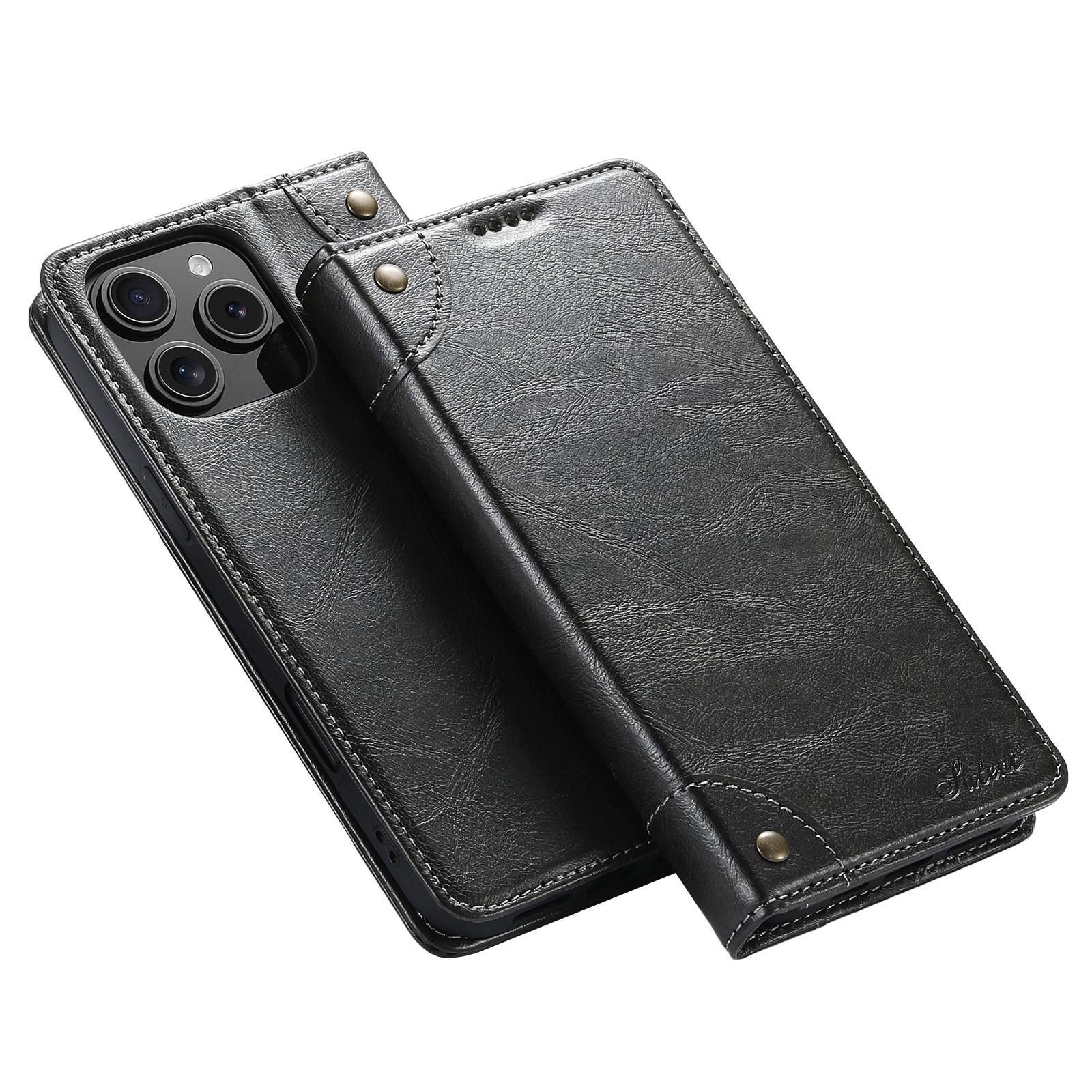 SUTENI For iPhone 16 Pro Case PU Leather Stand Wallet Phone Cover A