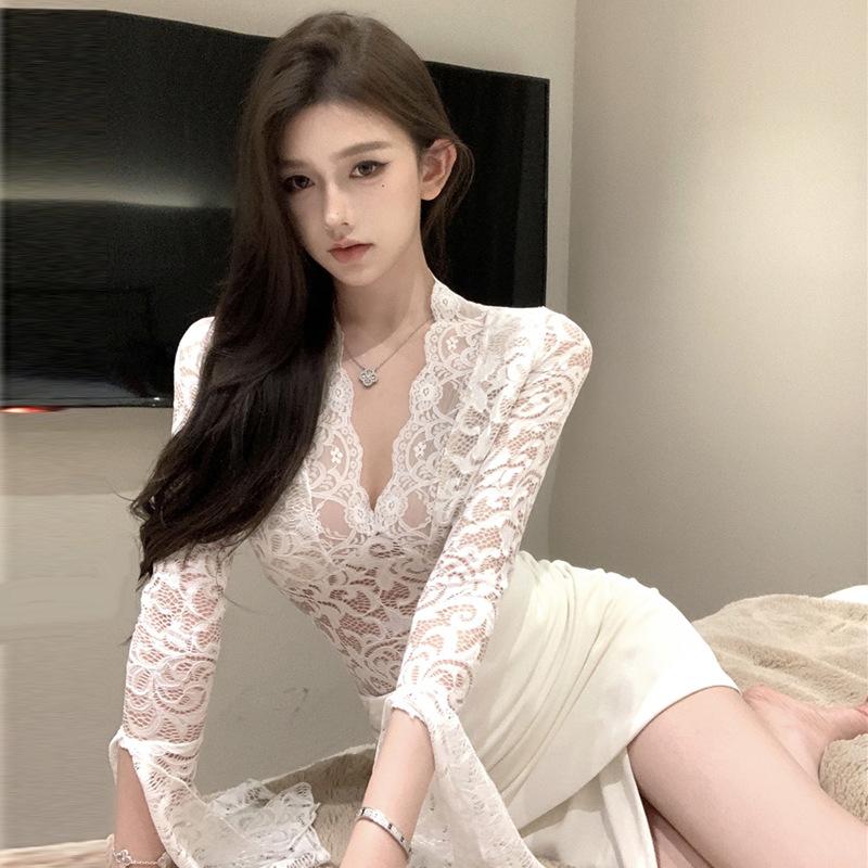 2025 Women's Spice Girls Sexy Lace Long Sleeve Top Skirt Set