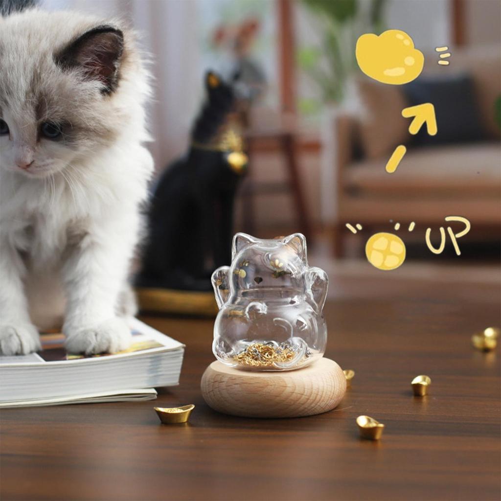 Clear Glass Coin Bank Small Gold Bean Bank Clear Gold Bean Container Cat Shape Saving Jar for Bookshelf Display Stand Wishing