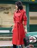 Handmade Leather Stylish Red Long Women's Trench Coat Genuine Soft Lambskin