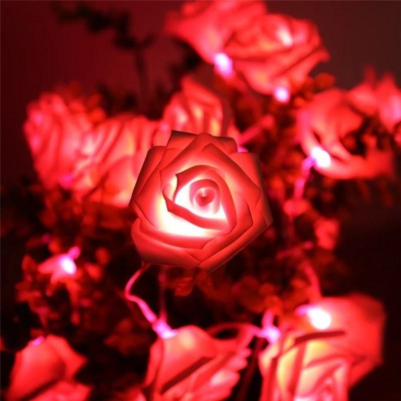 10 Rose Weihnachtsdeko Lichterkette Simulation Rose LED Licht Laternenpfahl Beleuchtung Lichterkette Zuhause Blume Party