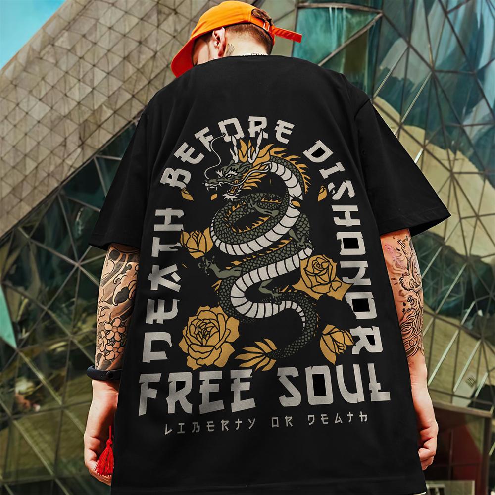 Vintage T-shirt för män 3d drakprint Herr T-shirt med kort ärm Street Trend Herrkläder Oversized Hip Hop T-shirts Lös topp