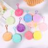 1Pcs Kawaii ID Card Bag Round Coin Purse Pure Color Keychain Coin Bag Plush Thin Short Cute Wallet for Women
