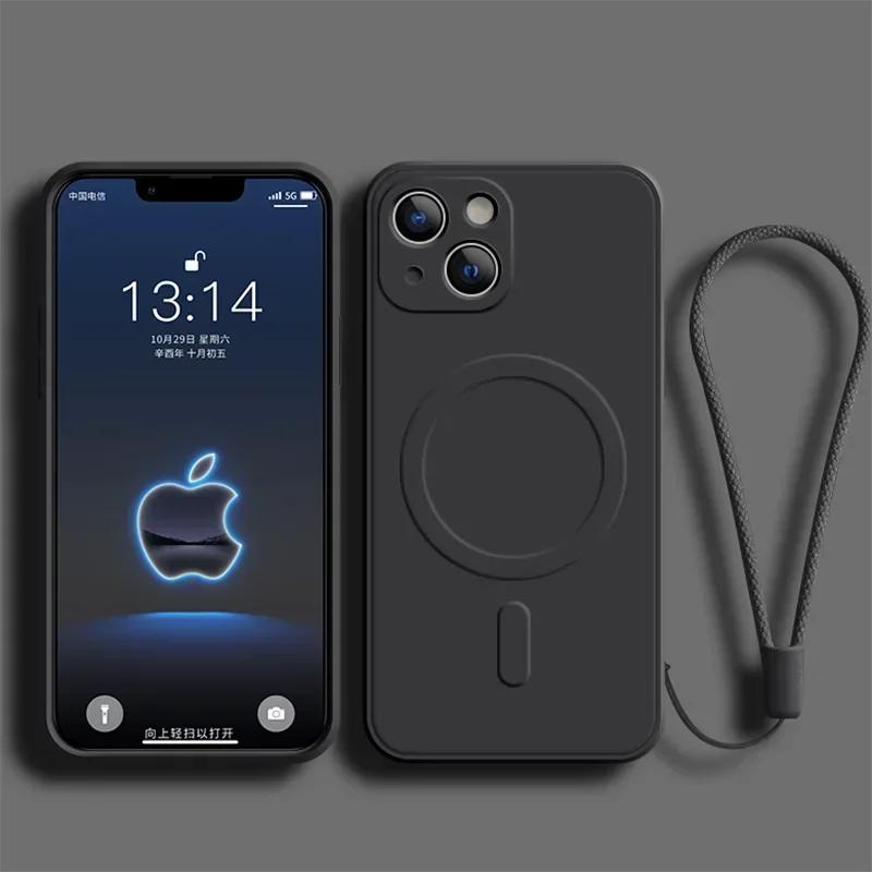 Wrist Lanyard For  Magnetic Silicone Phone Case For For Iphone 17 Air 16 1 14 Plus 13 12 11  Pro Max Wireless Charge Cover
