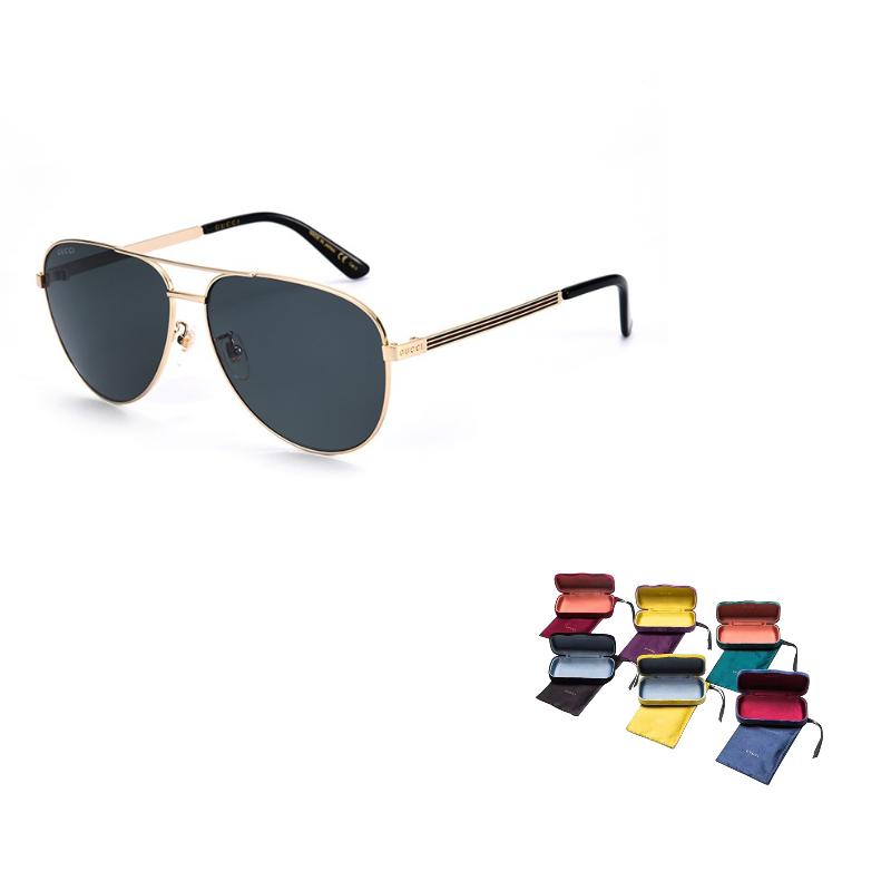 

GUCCI Side Stripe Decoration Metal Frame Gold Frame Grey Lenses Alloy Aviator Sunglasses Men s 63 синий