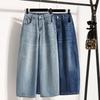 DIMANAF 2026 Summer New Plus Size Women Casual Lady Elastic Waist Wide Leg Long Panst Denim Jeans Blue