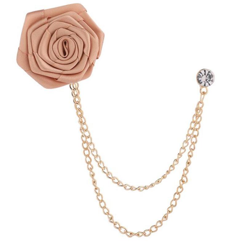 Bridegroom Wedding Brooches Cloth Art Hand-made Rose Flower Brooch Lapel Pin Badge Tassel Chain Men Suit Garment Accessories
