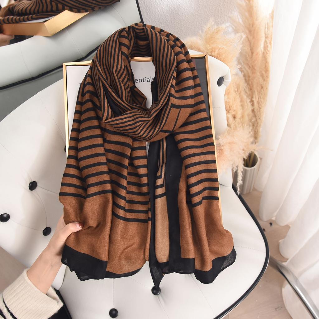 Simple Design In Spring and Summer Striped Scarf High-end Women's Imitation Cotton and Linen Travel Photo Fashionable Exterior Scarf Shawl