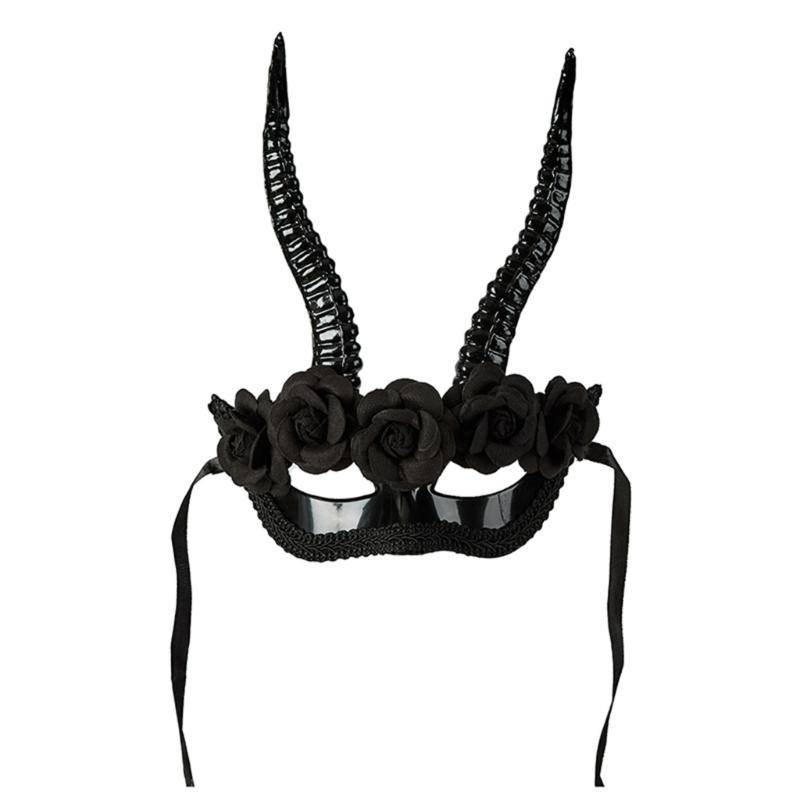 

Realistic Antler Half Face Mask Detailed Carving Comfortable Fit Elastic Band Halloween Cosplay Party Accessory For Adults Kids чорний
