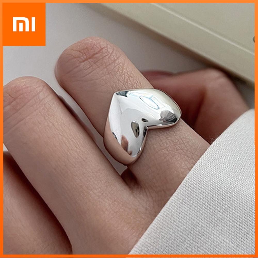 Xiaomi BF CLUB 925 Sterling Silver Simple Heart Rings for Women Couple Fashion Geometric Vintage Handmade Irregular Ring Party Gifts