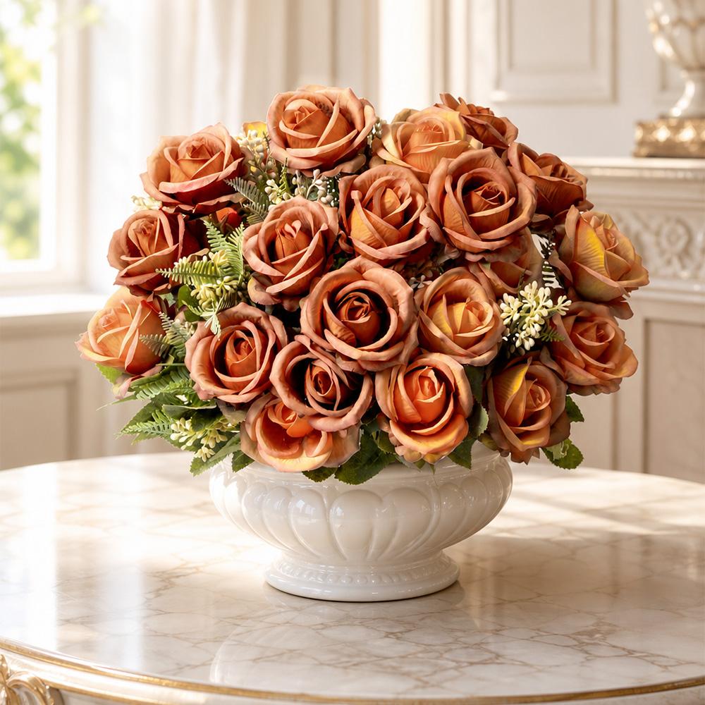 DIY 6 Heads Silk Rose Bouquet Fake Flowers Home Party Ornament