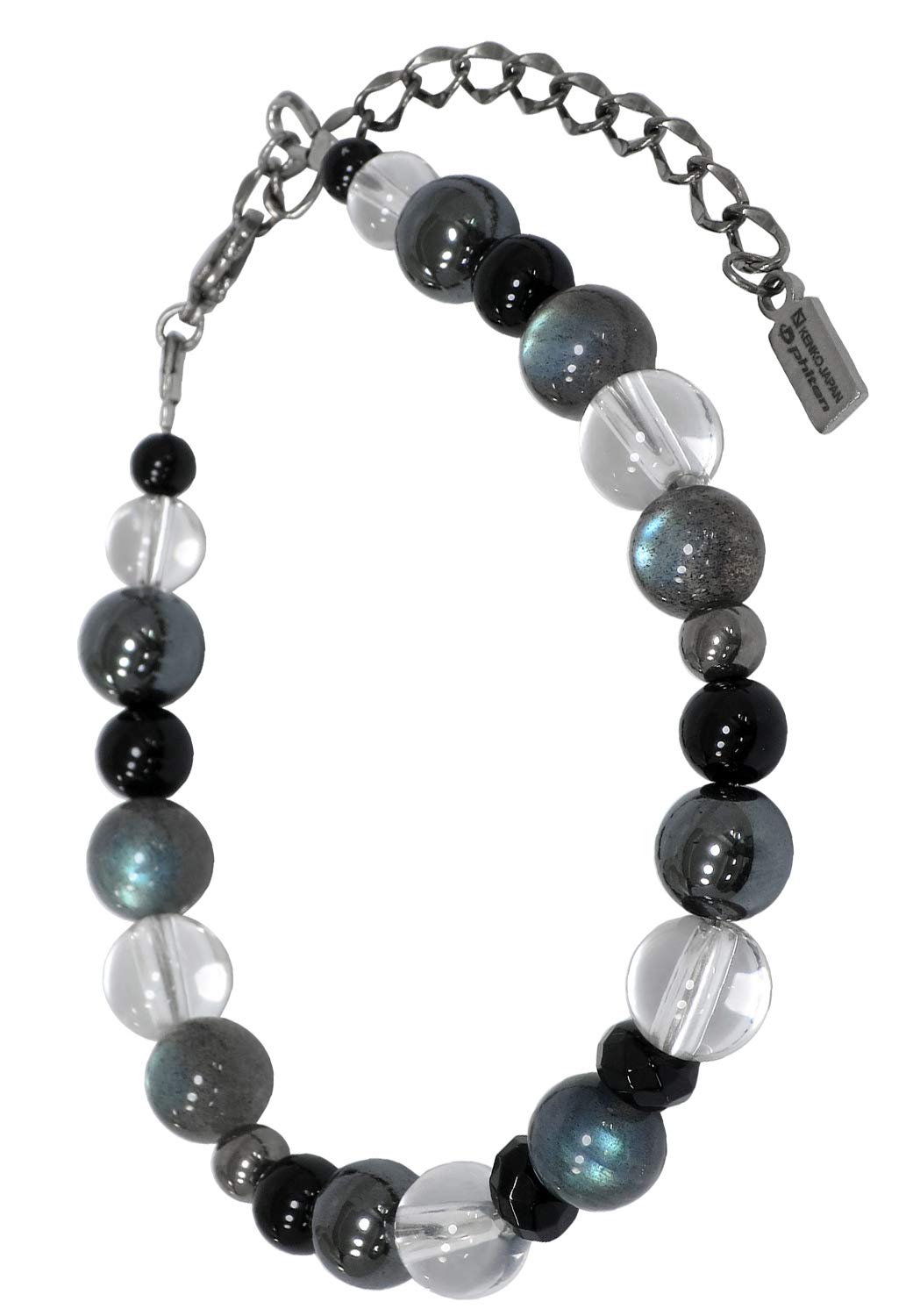 

Phiten Limited Edition Titanium Natural Stone Power Stone Bracelet with Labradorite, Hematite, and Onyx, 8mm, Approximately 18-23cm Long, Healthy