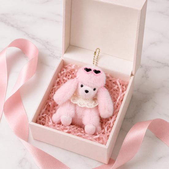 Cute Glasses Poodle Keychain, Fluffy Dog Plush Toy for Bag, Small Stuffed Animal Keyring for Backpack Purse Car Keys Accessories