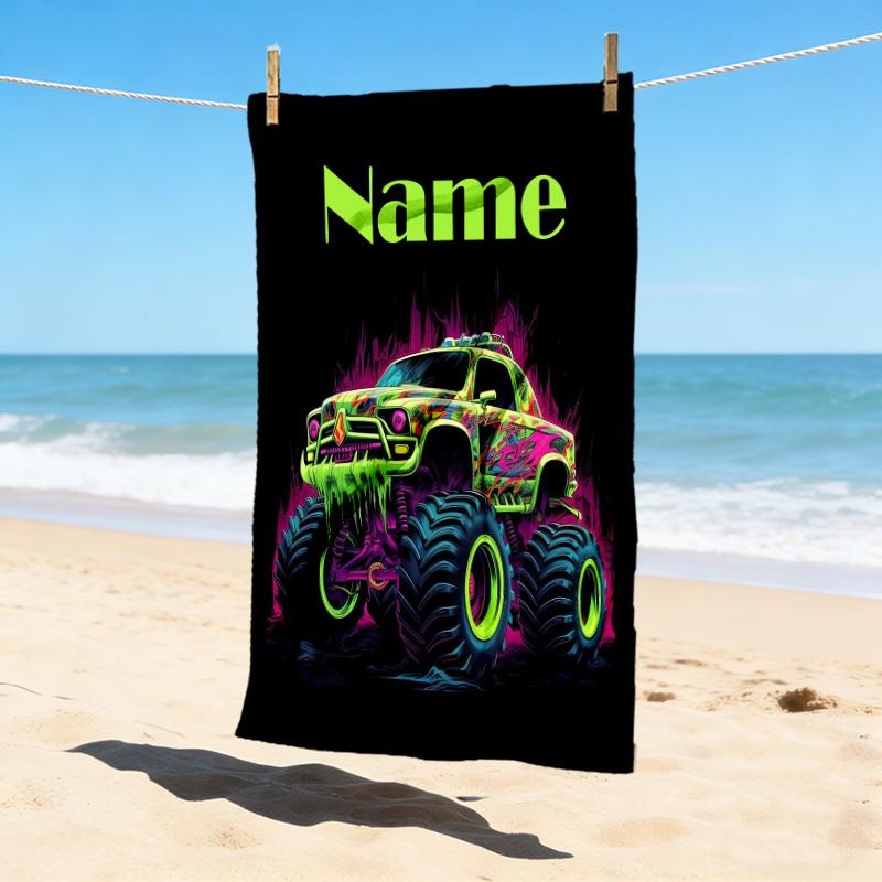 Custom Name Monster Jam Night Stylish Digital Printing Beach Towel Quick‑Drying Absorbent Blanket for Beach Pool Gym Travel