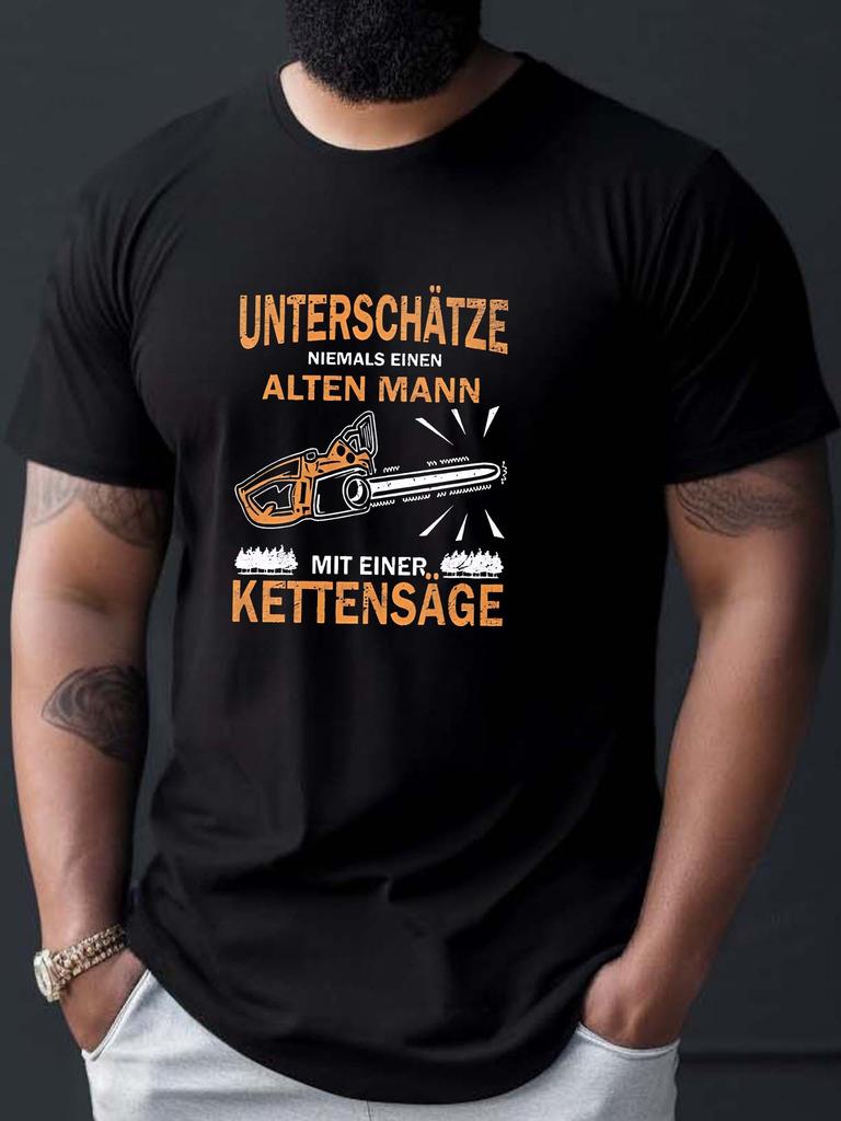 Humorous German Chainsaws German Chainsaw Theme Men's Casual Grew Neck Short Sleeve T-Shirt for Summer, PLUS SIZE