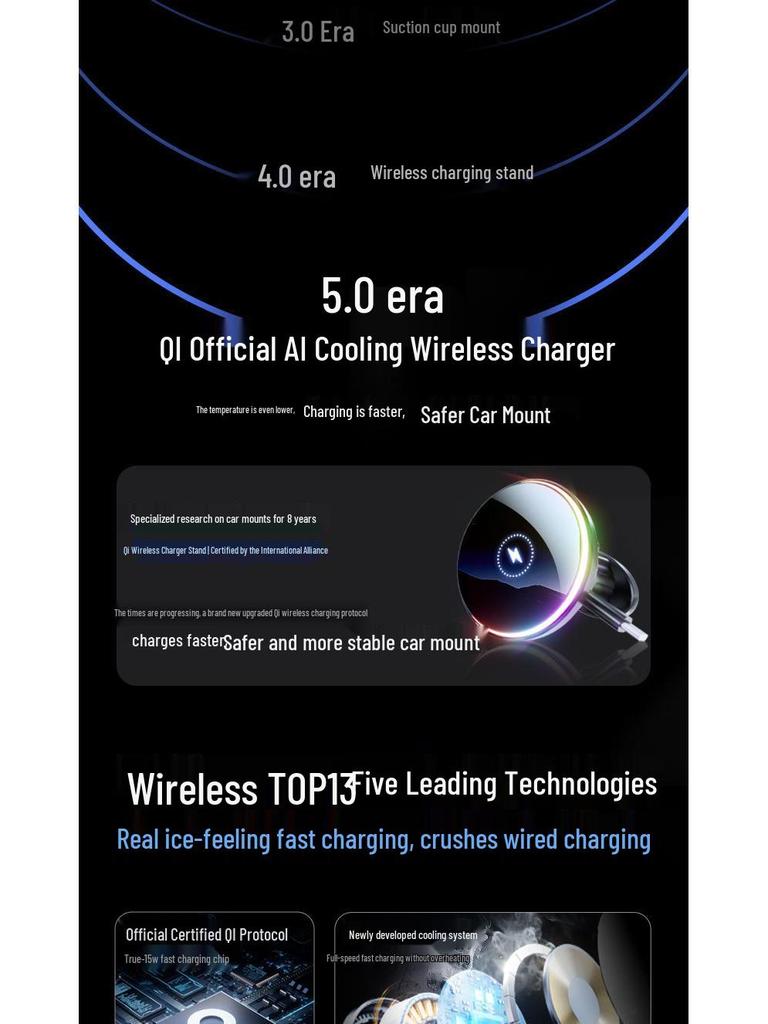 Magnetic Phone Car Mount with Cooling, Heating & 15W Wireless Fast Charging for Air Vent Navigation