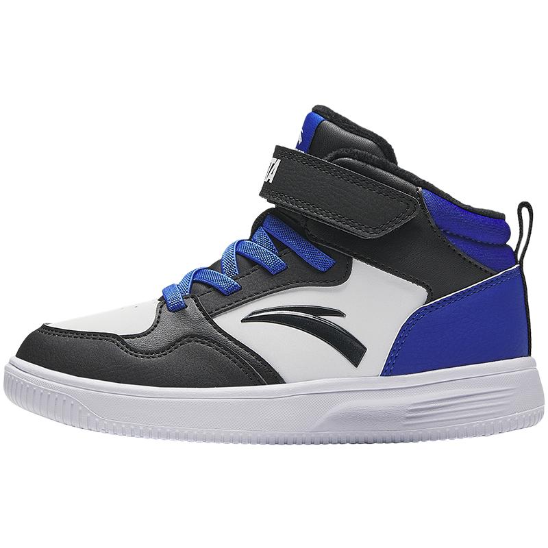 Anta Kids Synthetic Leather Fleece Lightweight Shock Absorbing Warm High-Top Kids Skate Shoes Kids Sneakers White Black Blue A12449959-1