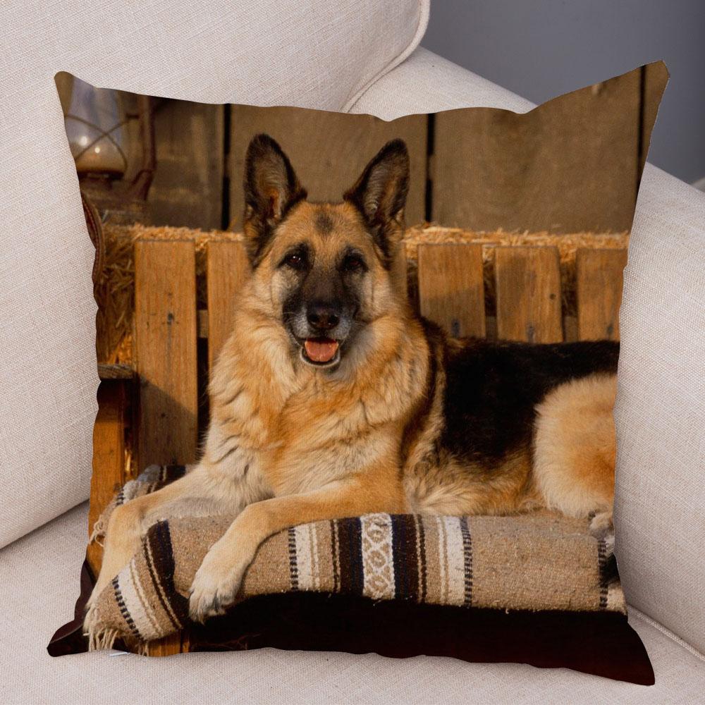 Home Decor German Shepherd Pillow Cover Sofa Cushion Pet Animal Polyester Printed Funda De Almohada