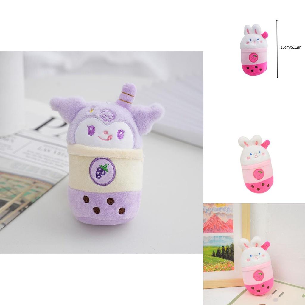 Cute Panda Milk Tea Cup Keychain Plush Toy Couple Bag Pendant Rabbit Stuffed Animal Gift