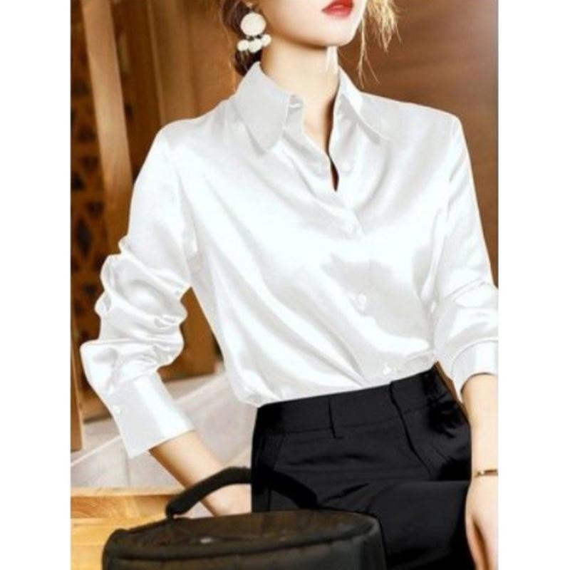 Summer Trend Fashion Women's Casual Elegant Satin Long Sleeved Shirt Office Women's Shirts And Blouses Slim Femal Clothes