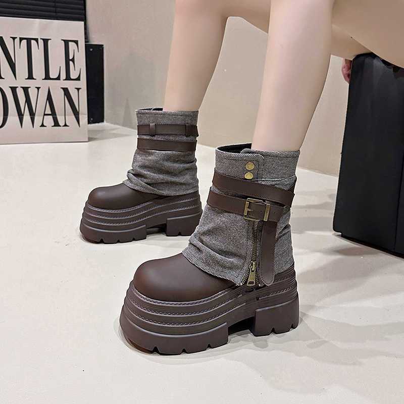 Inner Heightening Martin Boots Women's Autumn and Winter New Short Boots Thick-soled Small Trousers Muffin Bottom Cigarette Boots