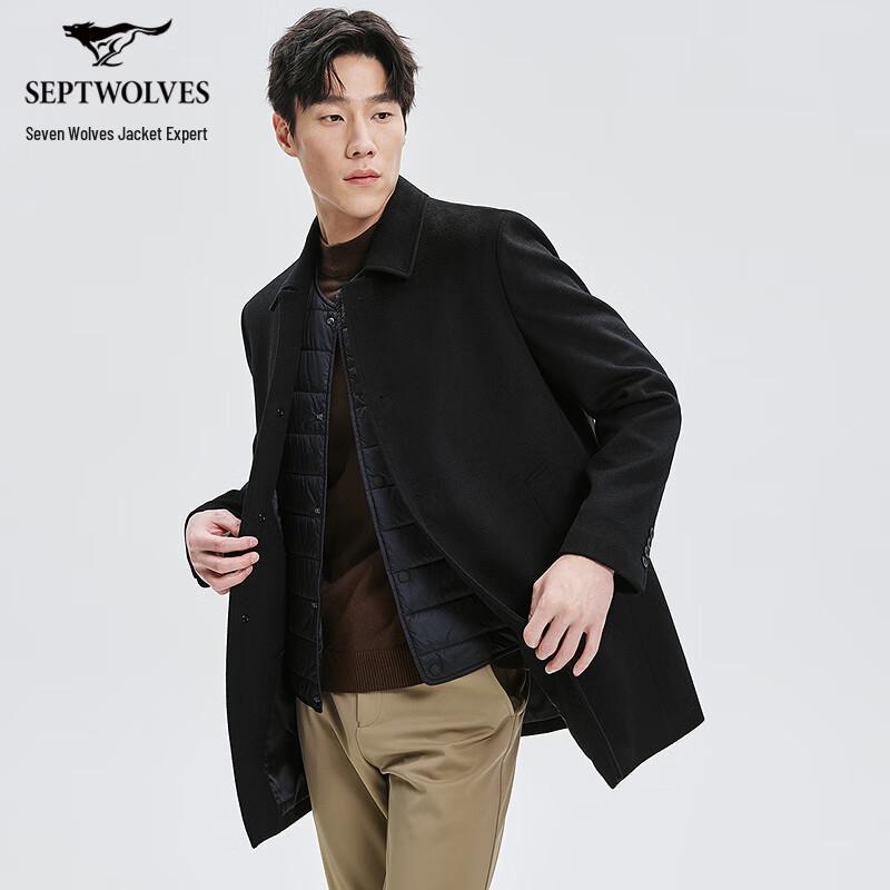 SEPTWOLVES Men's Wool Blend Lapel Overcoat