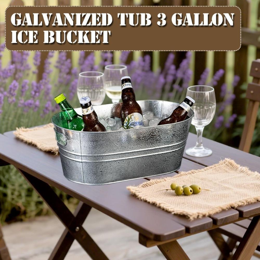 1pc Galvanized Tub Ice Bucket Large Metal Drink Buckets for Parties Beer Beverage Tub with Carry Handles for Champagne Cocktails Wine Cooling