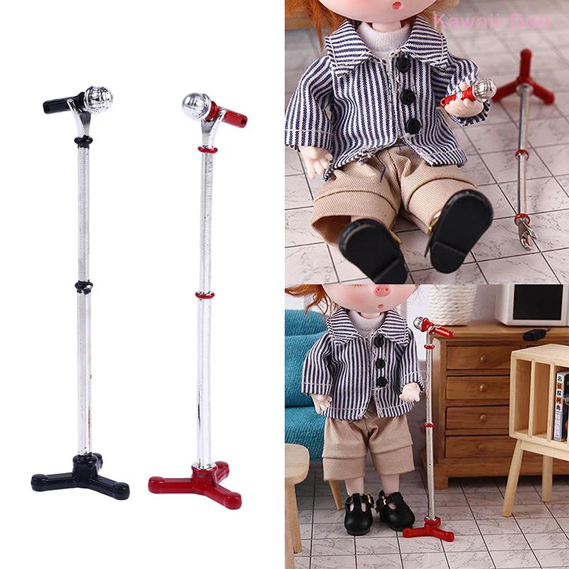 1:12 Dollhouse Miniature Microphone Model W/Stand Musical Instrument Furniture Decor Toy
