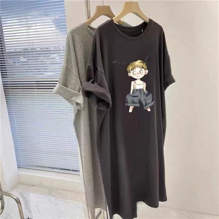 

Платье-футболка большого размера для женщин, длинное выше колена, свободное, повседневное ленивое платье большого размера 4XL темно-серого