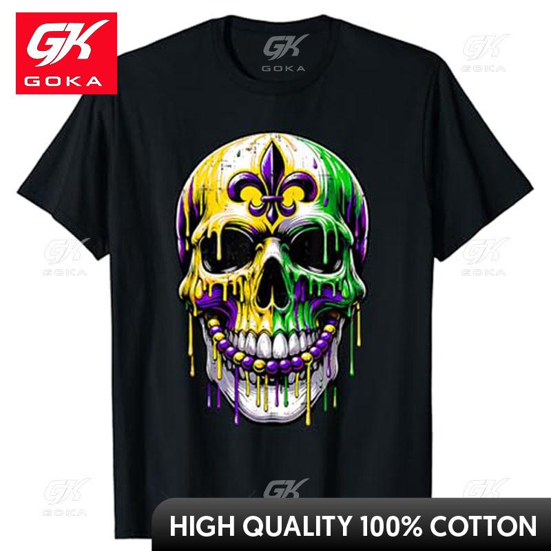 

Mardi Gras Skulls Unisex Women Girls Boys Apparel TShirt Funny Graphic Outfit Short Sleeve Blouses Humorous Mardi Gras Tee 4XL