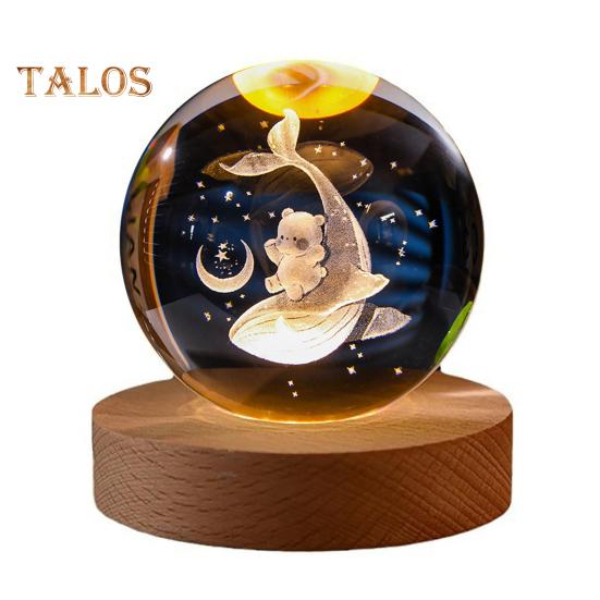 

Ночной светильник в виде стеклянного шара с деревянной основой, 7 цветов, удобная в использовании 3D-светильник в виде солнечой системы, хрустальный шар, ночник, настольный декор E