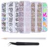 12 Strass per unghie colorati Diamanti di dimensioni miste AB Flatback Lucido Cristallo 3D Glitter Gemme Decorazioni per unghie Strass