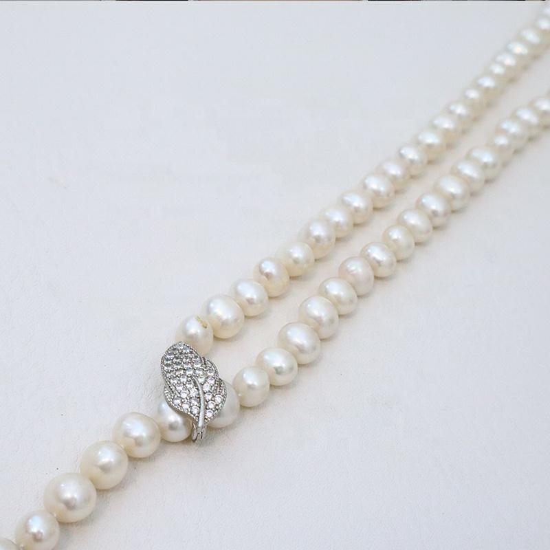 90cm Long Freshwater Pearl Necklace for Women Cubic Zirconia Leaf Shape Buttons and Sweater Chain
