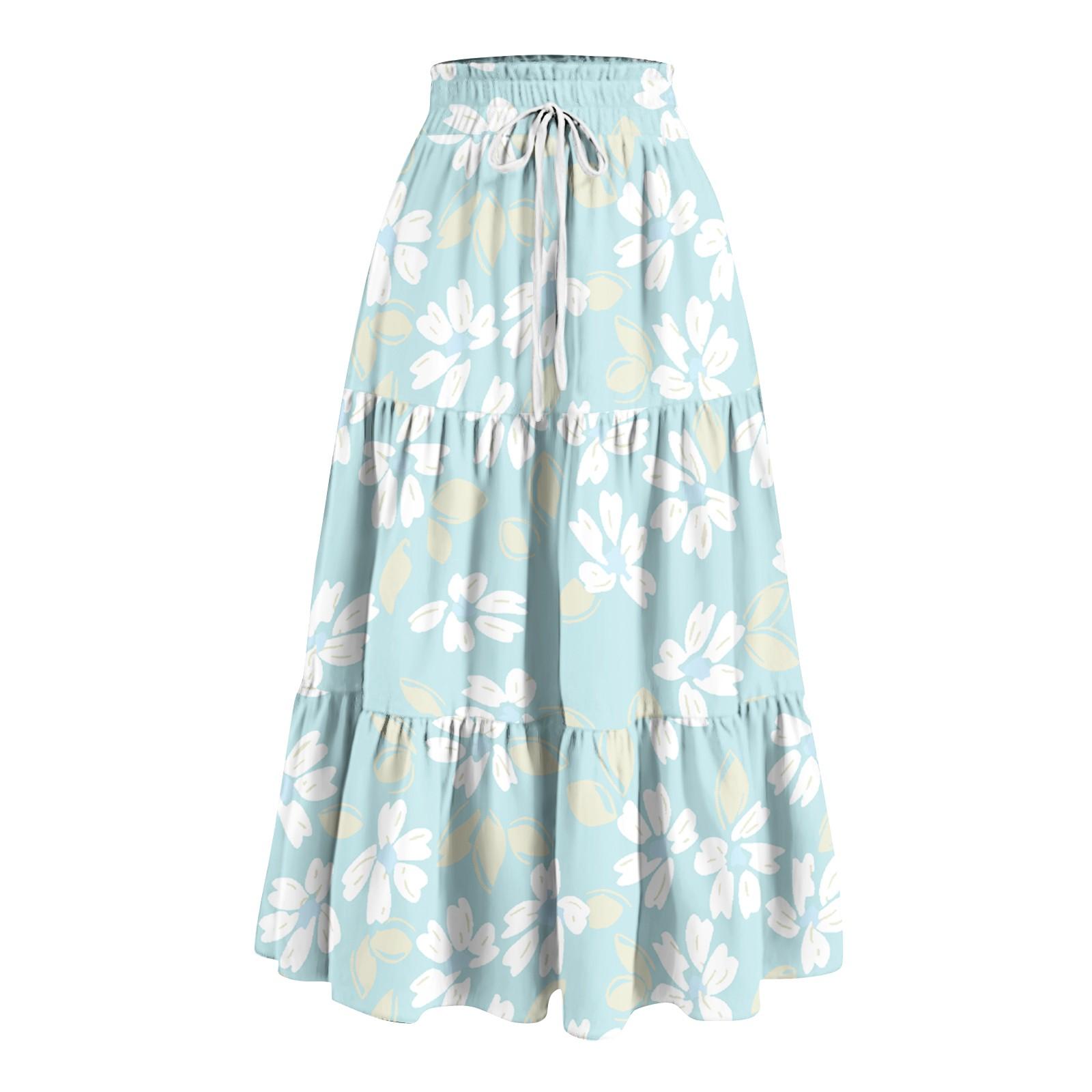 

Women s Ruffled Spring Casual Long Skirt Plain Color Skirt Retro Pleated Skirt S
