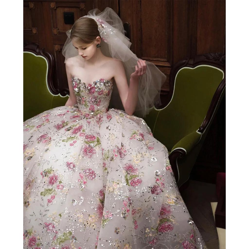Французька весільна сукня нареченої 2025 висококласна текстура вишита квітка чоловіча спідниця важка промисловість бюстьє весільна сукня